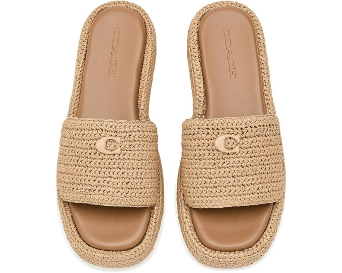 Сандалии COACH Sculpted C Raffia Flatform Slides на платформе