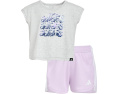 Комплект adidas Kids Back Pleated Heather Tee Mesh Short Set с логотипом и плиссировкой