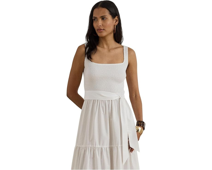 Платье-трапеция Lauren Ralph Lauren Belted Jersey Broadcloth с поясом из хлопка