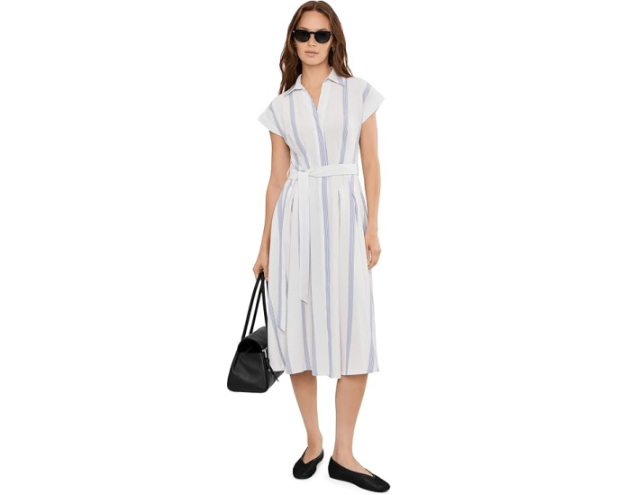 Платье Calvin Klein Cap Sleeve с полосками и поясом