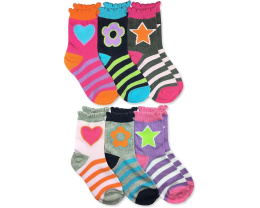 Girls' Big Hearts/Daisies/Stripes Fashion Crew Socks 6 Pack