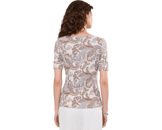 Топ с вырезом лодочкой Paisley из хлопка с эластаном Lauren Ralph Lauren