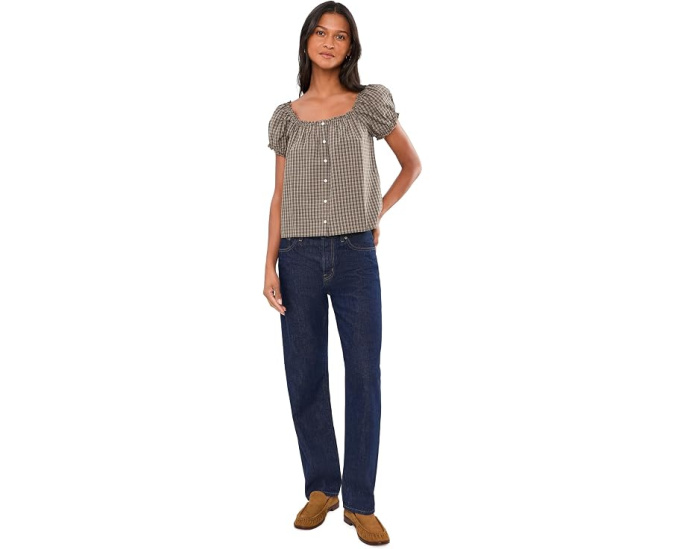 Madewell The Chateau Top блуза в клетку с короткими рукавами