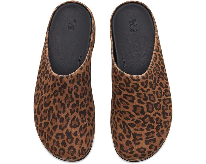 Мюли FitFlop Shuv из замши с леопардовым принтом
