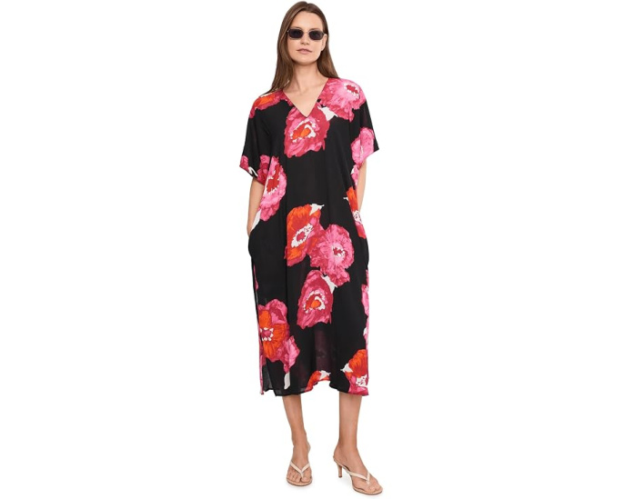 Кафтан Natori Bold Poppy Crinkle с принтом мака