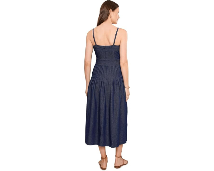 Джинсовое миди платье Pintucked Denim Midi Adrianna Papell с квадратным вырезом