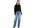 Long Sleeve Crew Neck Sweater with Cream Tulip Hem