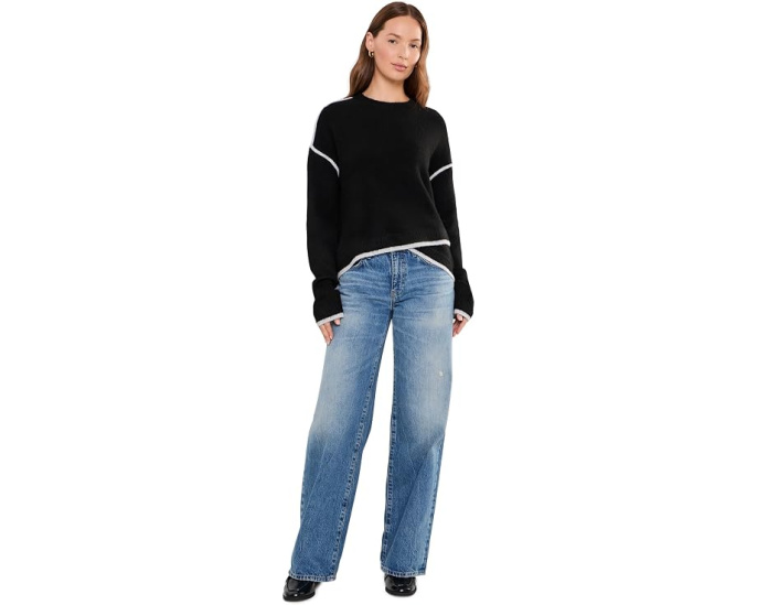 Long Sleeve Crew Neck Sweater with Cream Tulip Hem