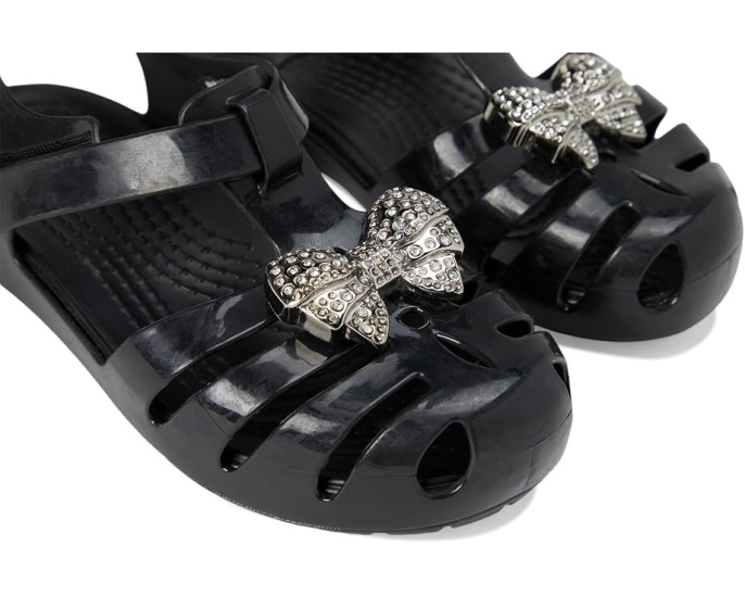 Детские сандалии Crocs Isabella Sandal с блестками черно серебристые