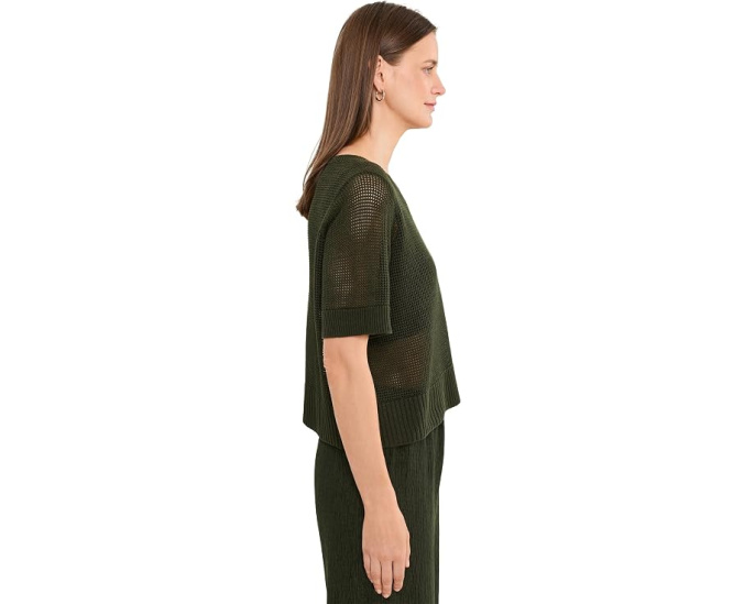 Органический льняной хлопковый свитер Eileen Fisher с круглым вырезом и коротким рукавом