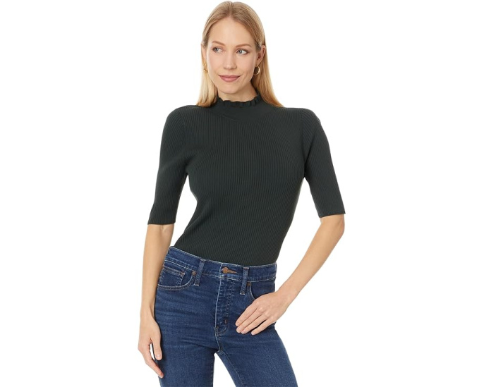 Свитер Lilla P Ruffle Mock Neck с рюшами на воротнике и укороченными рукавами
