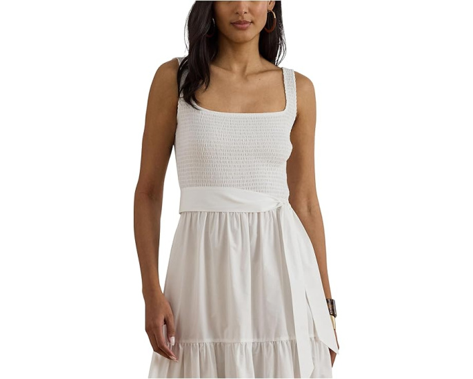 Платье-трапеция Lauren Ralph Lauren Belted Jersey Broadcloth с поясом из хлопка