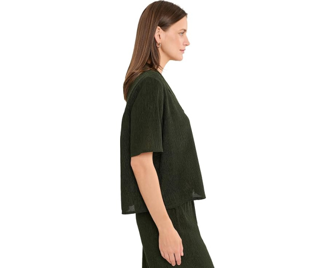 Рубашка Eileen Fisher Woven Plisse с отложным воротником Зеленая