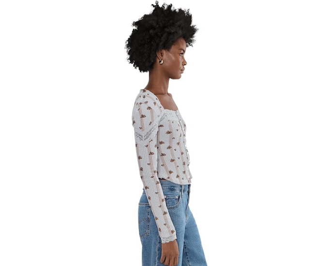 Кардиган Let's Party Cardi-Print с кружевной отделкой и квадратным вырезом Free People