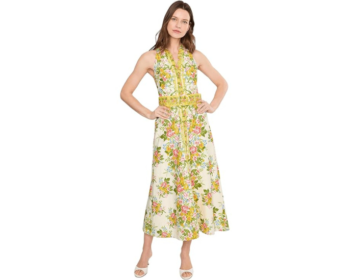 Платье макси Printed Cotton с поясом от Adrianna Papell