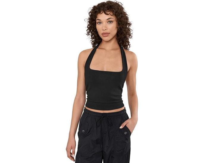Free People топ Round Two Pique Low Back с открытой спиной черный