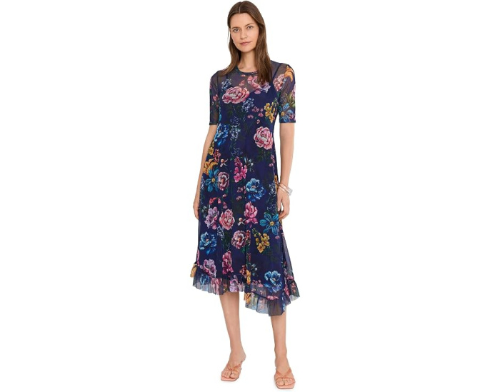 Платье Mesh Elbow Sleeve Asymmetric Hem Johnny Was с сетчатыми рукавами и асимметричным подолом