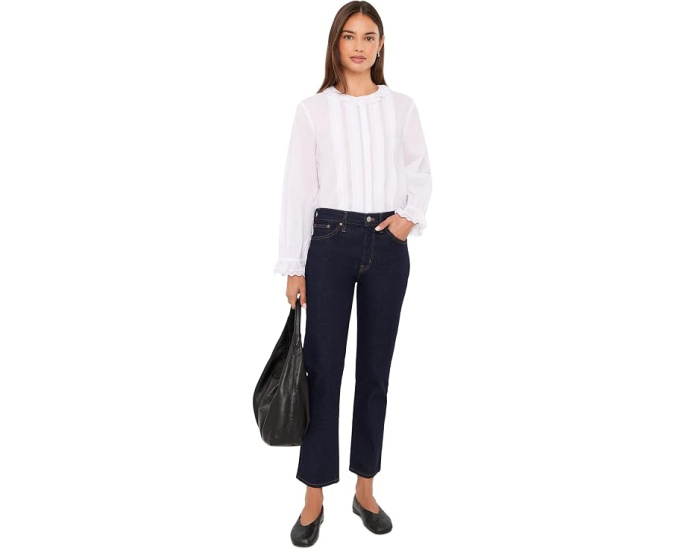 Madewell Ruffled Pintuck Top с высоким воротом