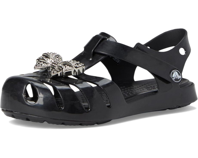 Детские сандалии Crocs Isabella Sandal с блестками черно серебристые