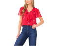Short Sleeve Ruffle Tie Neck Top
