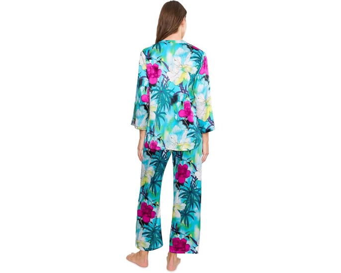Пижама Natori Viva из сатина с принтом и мандариновым воротником