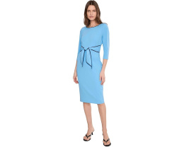 Платье миди Tipped Crepe Tie с поясом и длинным рукавом Adrianna Papell