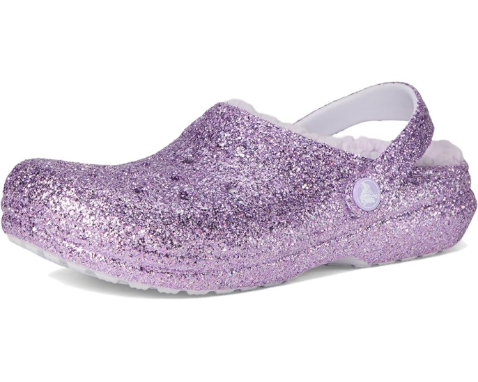 Блестящие кроксы Crocs Classic с подкладкой для детей на заднем ремешке