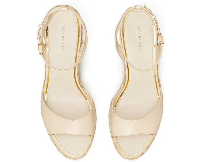Сандалии Tory Burch Raffia Sandal Wedge 80 мм с плетением и миндалевидным носком