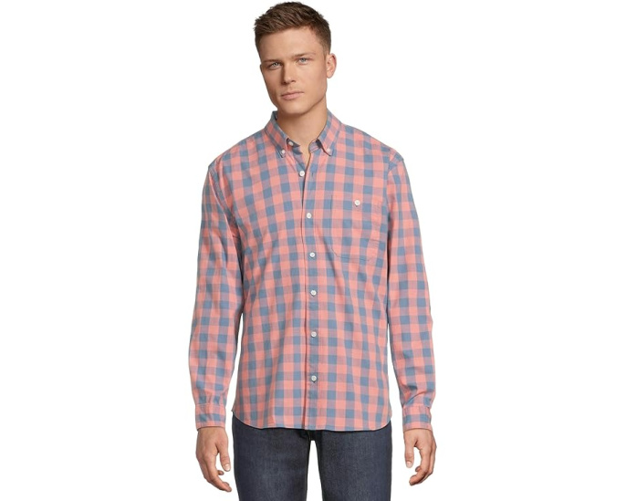 Рубашка Comfort Stretch Chambray L.L.Bean с длинным рукавом и клетчатым принтом
