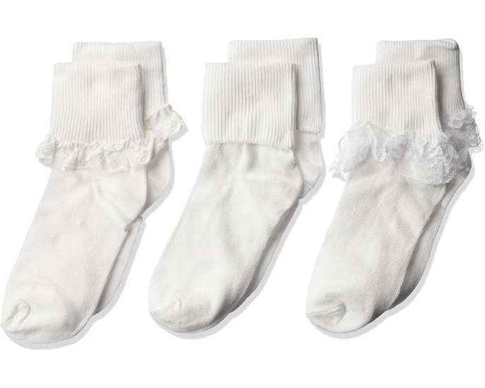 Big Eyelet Turn Cuff/Fancy Lace Girls Socks 3 Pack