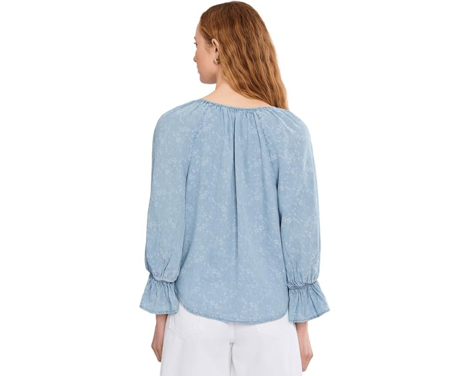 Petite 3/4 Sleeve Button Front Shirred Woven Top