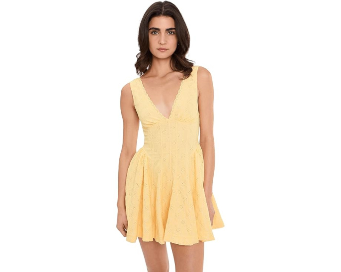 Платье мини Cant Help It Free People с ажурным кружевом и корсетным лифом