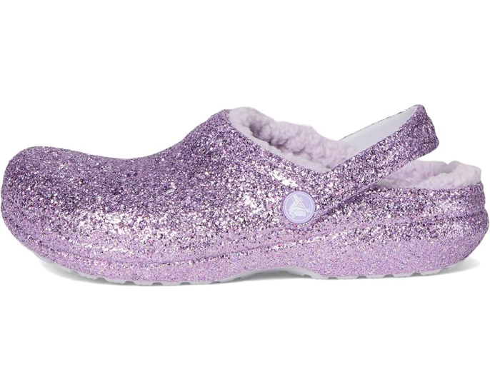 Блестящие кроксы Crocs Classic с подкладкой для детей на заднем ремешке