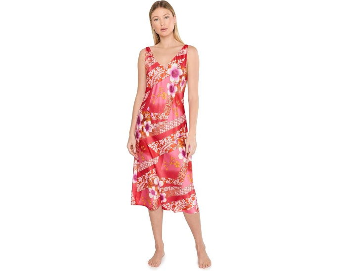 Платье Natori Magnolia Printed Satin Gown из атласа с принтом магнолии