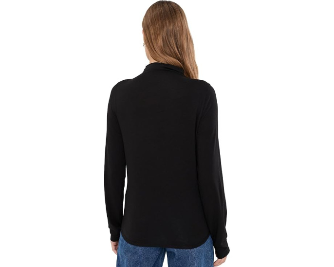 Sheer Cotton Blend Knit Funnel Neck Tee