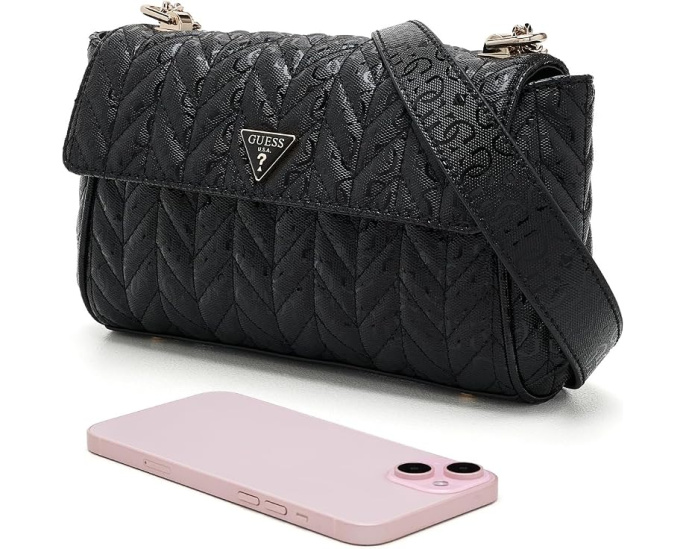 Сумка кроссбоди GUESS Stacey с клапаном и цепочкой, черная