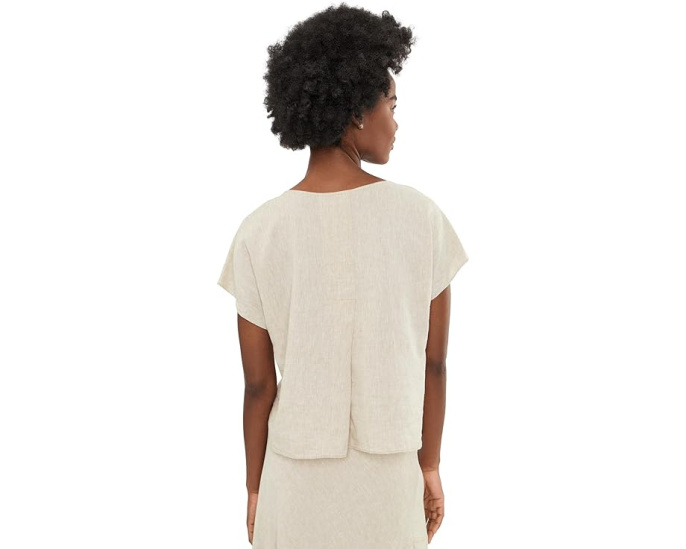 Футболка Rumba Linen Split Neck Tee из льна с вырезом NIC+ZOE