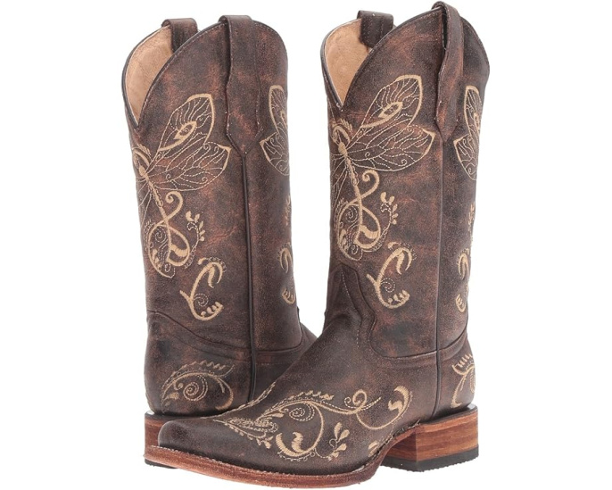 Сапоги Corral Boots L5079 с вышивкой стрекозы и квадратным носком