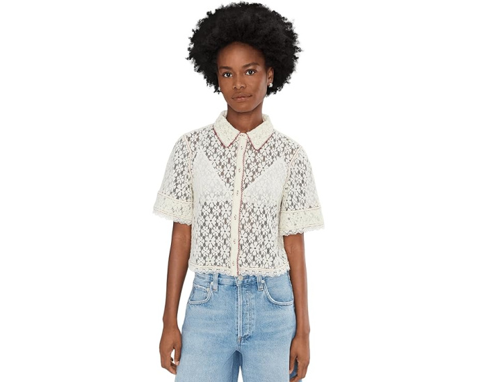 Блуза Mannie с кружевом Free People и короткими рукавами