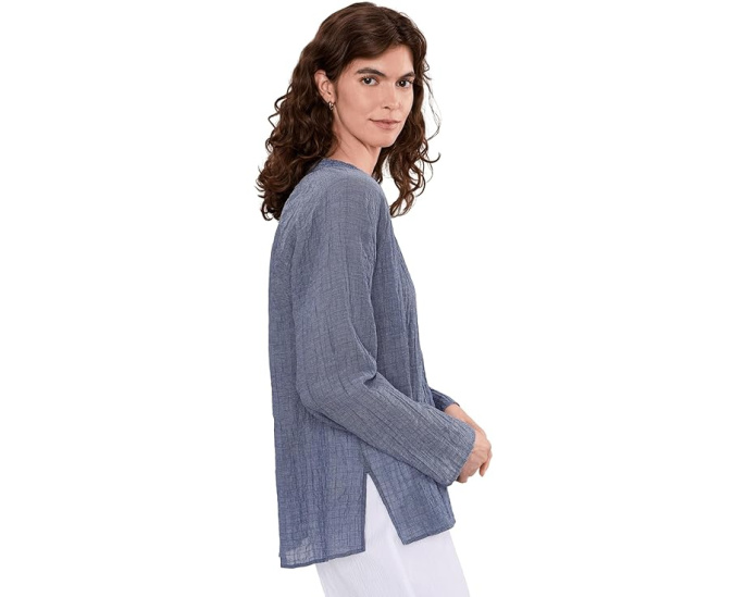Eileen Fisher топ Cotton Microstripe Pucker Raglan с рукавом реглан