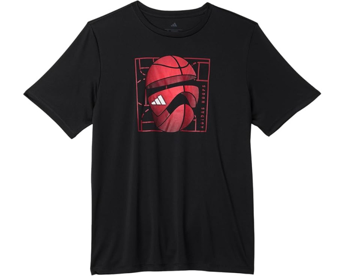 Футболка Adidas Poly Athlete Tee для детей черная с принтом из переработанного полиэстера