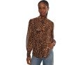Ocelot-Print Chiffon Tie Neck Blouse
