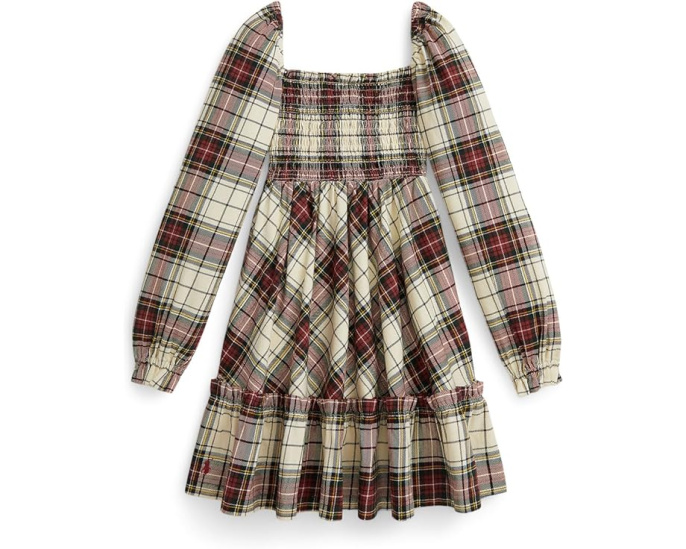 Платье для девочки Polo Ralph Lauren Kids из хлопкового джерси в клетку с рюшами
