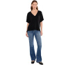 Short Sleeve V-Neck Dolman Popover Sweater with Step Hem