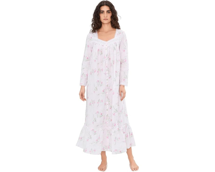 Халат Eileen West Cotton Lawn с длинным рукавом и пуговицами