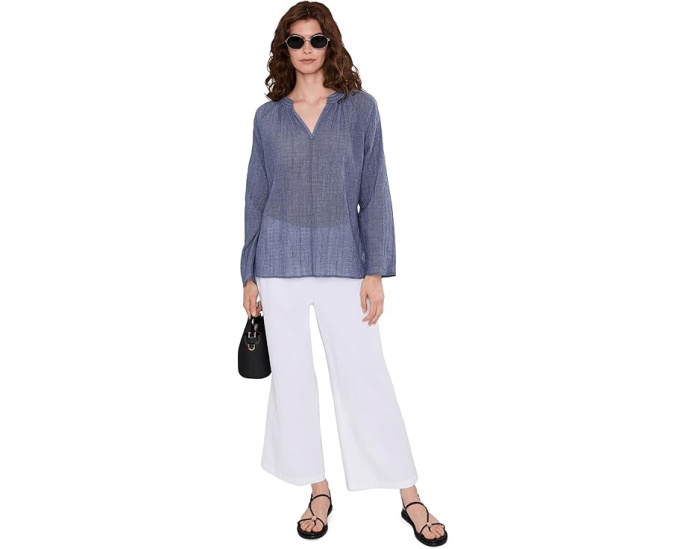 Eileen Fisher топ Cotton Microstripe Pucker Raglan с рукавом реглан