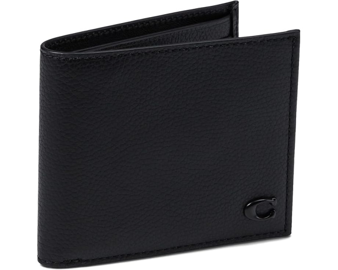Кошелек COACH Refined Double Bill из кожи Pebble с филигранным логотипом C