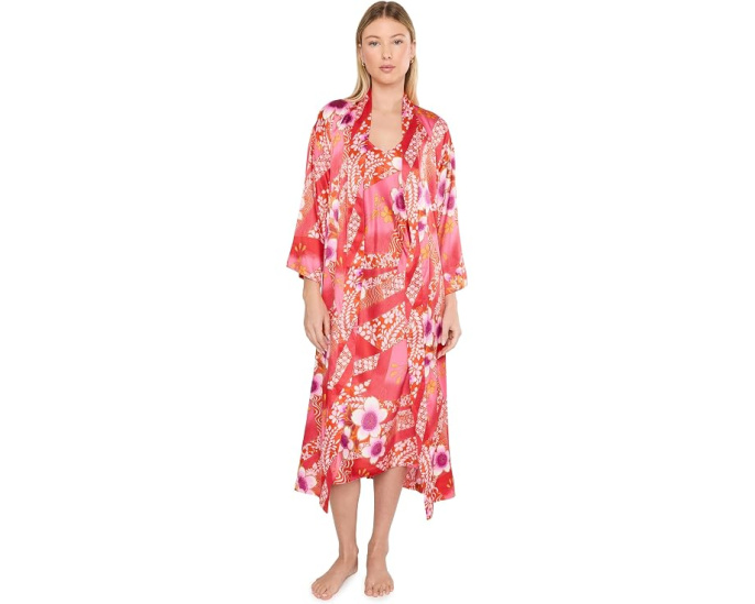 Платье Natori Magnolia Printed Satin Gown из атласа с принтом магнолии