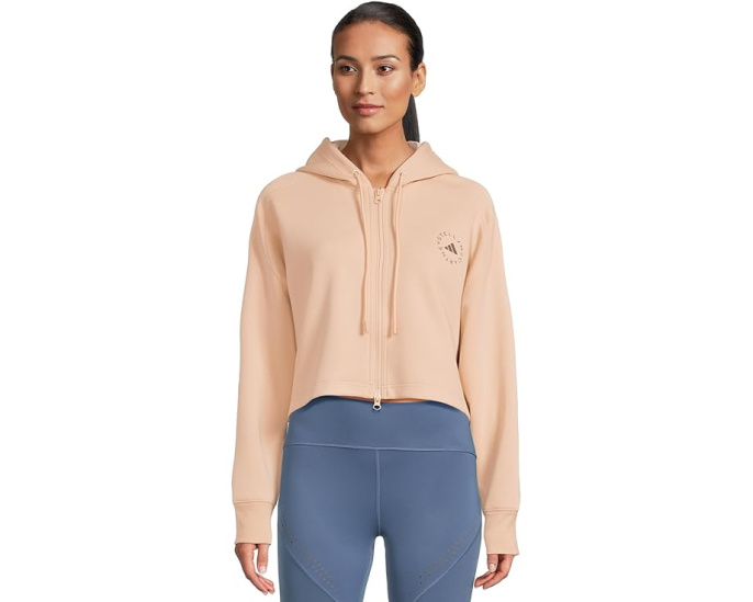 Кропированный худи adidas by Stella McCartney с капюшоном и карманом-кенгуру