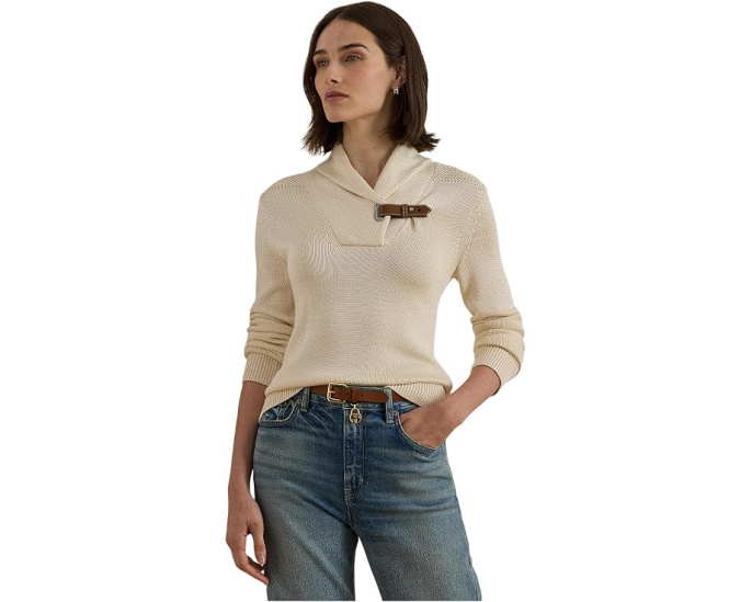 Свитер с пряжкой из хлопкового микса Lauren Ralph Lauren